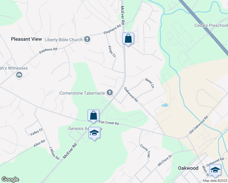 map of restaurants, bars, coffee shops, grocery stores, and more near in Oakwood