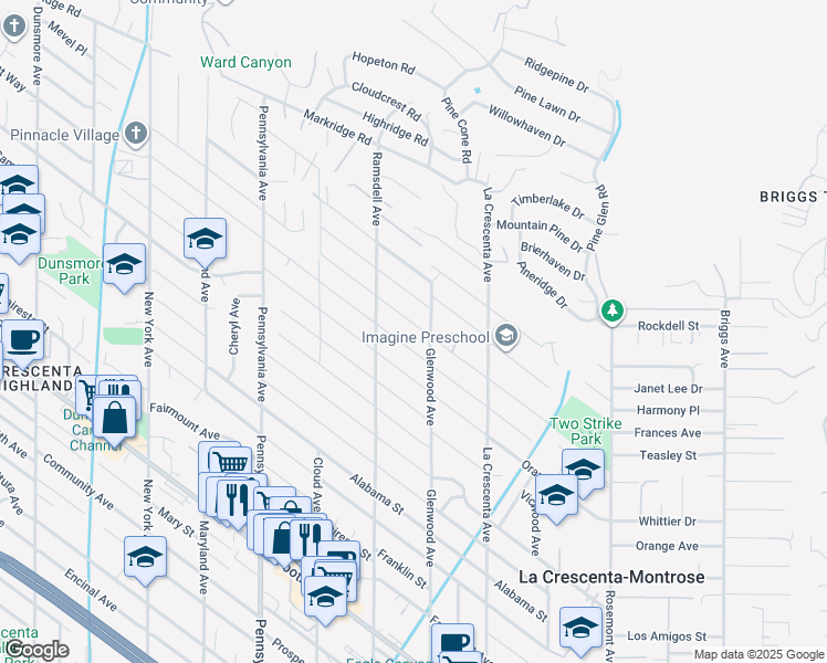 map of restaurants, bars, coffee shops, grocery stores, and more near 2916 Henrietta Avenue in La Crescenta-Montrose