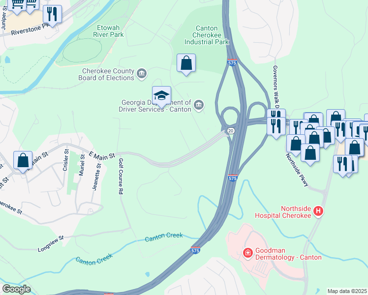 map of restaurants, bars, coffee shops, grocery stores, and more near 100 Reed Street in Canton