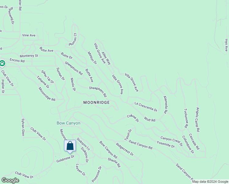 map of restaurants, bars, coffee shops, grocery stores, and more near 1351 Silverado Road in Big Bear