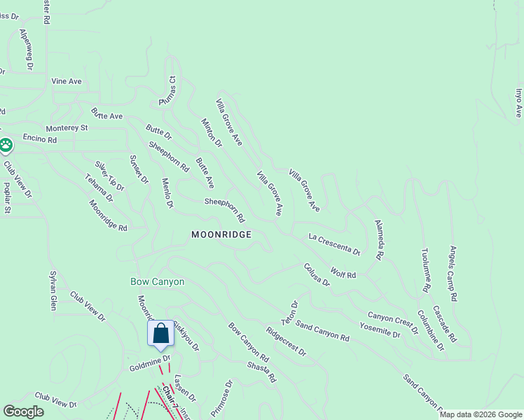 map of restaurants, bars, coffee shops, grocery stores, and more near 1351 Silverado Road in Big Bear