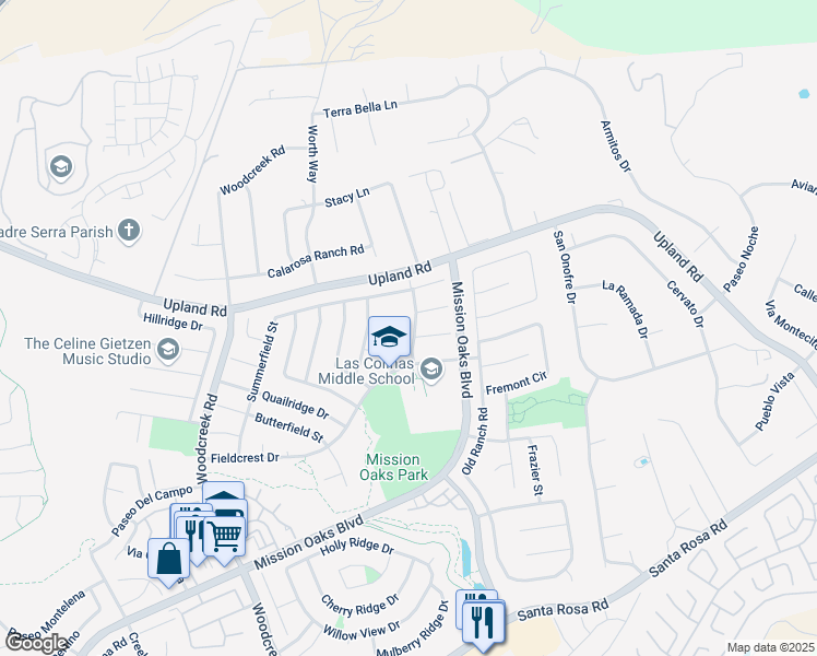 map of restaurants, bars, coffee shops, grocery stores, and more near 1869 Clearwater Drive in Camarillo