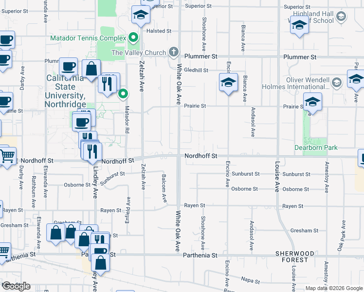 map of restaurants, bars, coffee shops, grocery stores, and more near 9124 Jellico Avenue in Los Angeles
