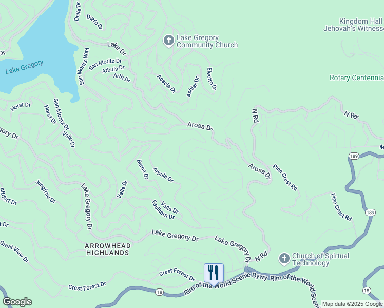 map of restaurants, bars, coffee shops, grocery stores, and more near 963 Chateau Drive in Crestline