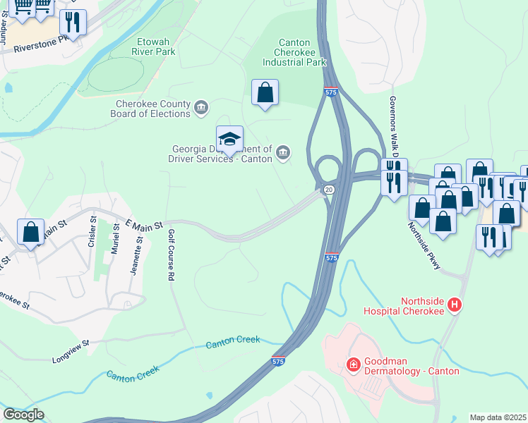 map of restaurants, bars, coffee shops, grocery stores, and more near 100 Reed Street in Canton