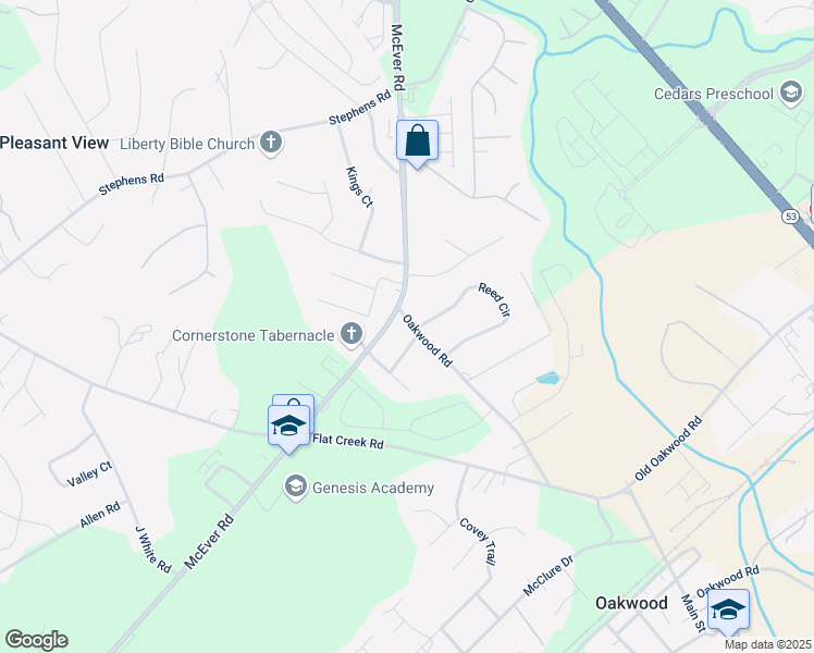 map of restaurants, bars, coffee shops, grocery stores, and more near 3626 Canyon Springs Drive in Oakwood