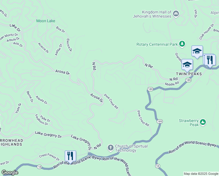 map of restaurants, bars, coffee shops, grocery stores, and more near in Twin Peaks