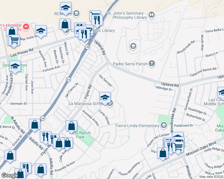 map of restaurants, bars, coffee shops, grocery stores, and more near 1778 Alta Vista Place in Camarillo