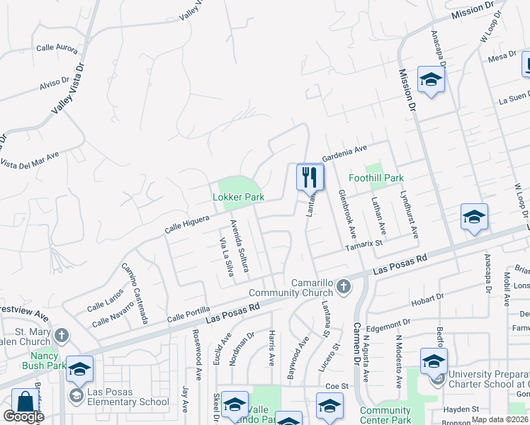 map of restaurants, bars, coffee shops, grocery stores, and more near 1758 Paseo Castille in Camarillo