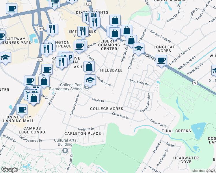 map of restaurants, bars, coffee shops, grocery stores, and more near 504 Wesley Avenue in Wilmington