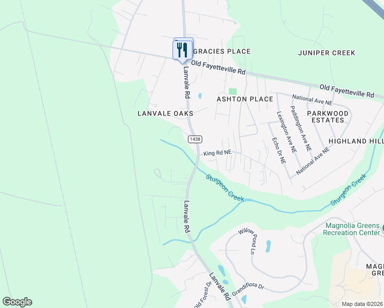 map of restaurants, bars, coffee shops, grocery stores, and more near 1160-1198 Lanvale Road Northeast in Leland
