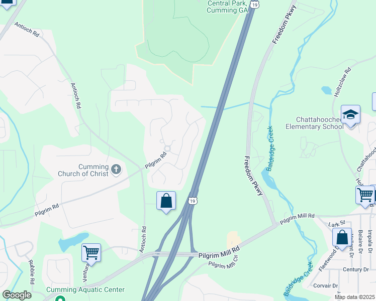 map of restaurants, bars, coffee shops, grocery stores, and more near 2845 Mayfair Drive in Cumming