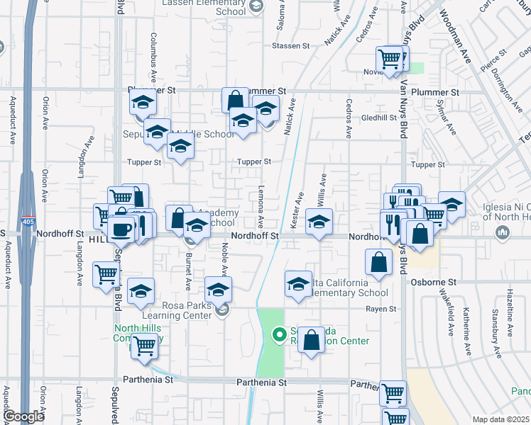 map of restaurants, bars, coffee shops, grocery stores, and more near 9146 Lemona Avenue in Los Angeles