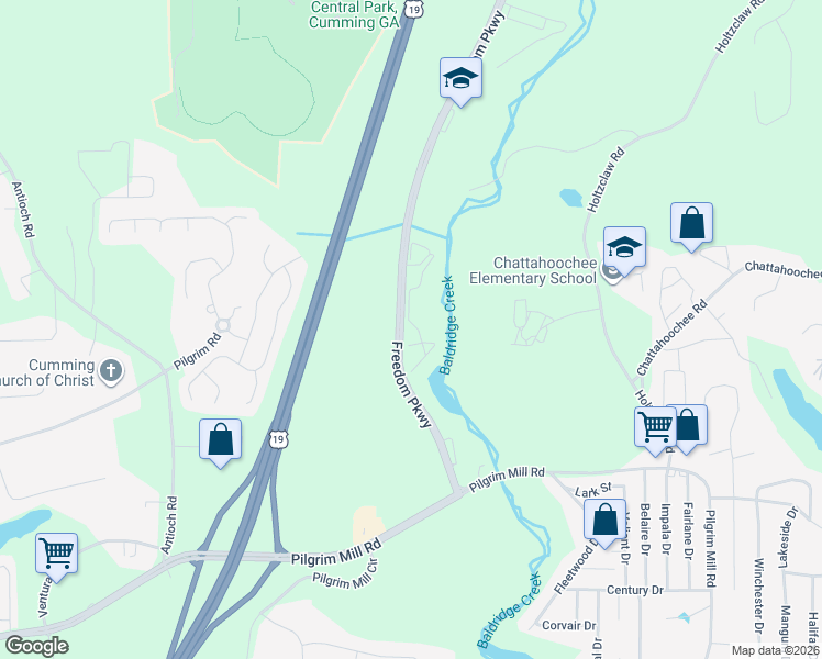 map of restaurants, bars, coffee shops, grocery stores, and more near 2912 Columns Drive in Cumming