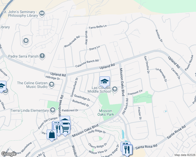map of restaurants, bars, coffee shops, grocery stores, and more near 1867 Harvest Lane in Camarillo
