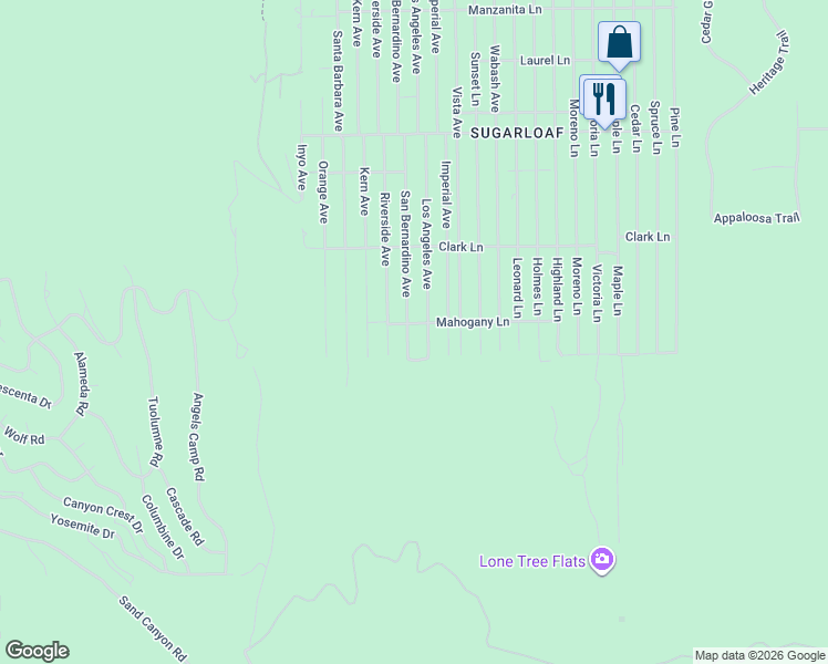 map of restaurants, bars, coffee shops, grocery stores, and more near 855 San Bernardino Avenue in Sugarloaf