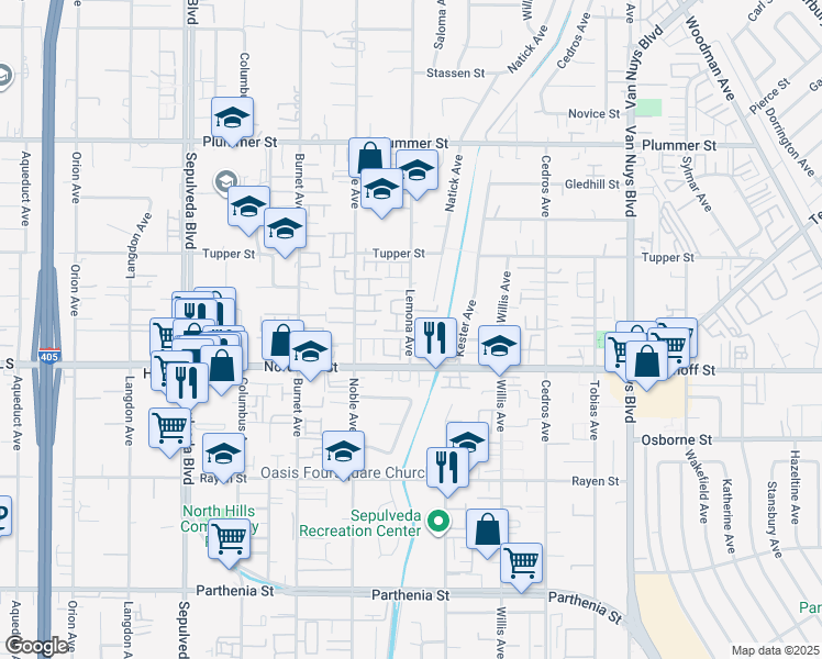 map of restaurants, bars, coffee shops, grocery stores, and more near 9152 Lemona Avenue in Los Angeles