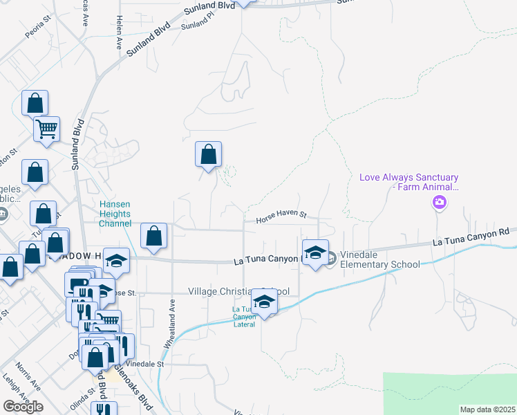 map of restaurants, bars, coffee shops, grocery stores, and more near 10241 Horse Haven Street in Los Angeles
