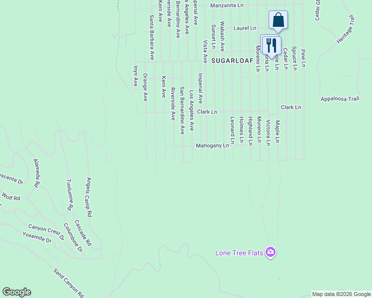 map of restaurants, bars, coffee shops, grocery stores, and more near 849 San Bernardino Avenue in Sugarloaf