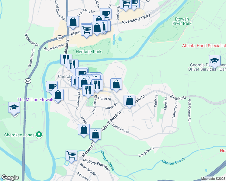 map of restaurants, bars, coffee shops, grocery stores, and more near 10 North Street in Canton