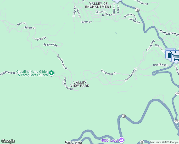 map of restaurants, bars, coffee shops, grocery stores, and more near 22781 Ponderosa Drive in Crestline
