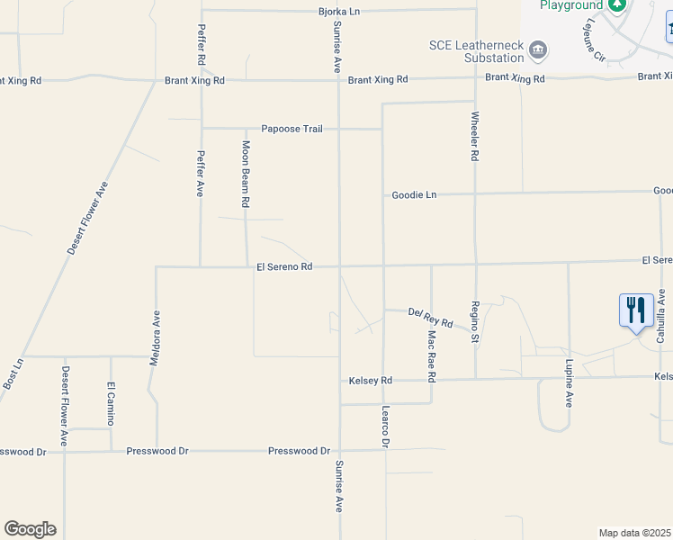 map of restaurants, bars, coffee shops, grocery stores, and more near Sunrise Avenue in Twentynine Palms