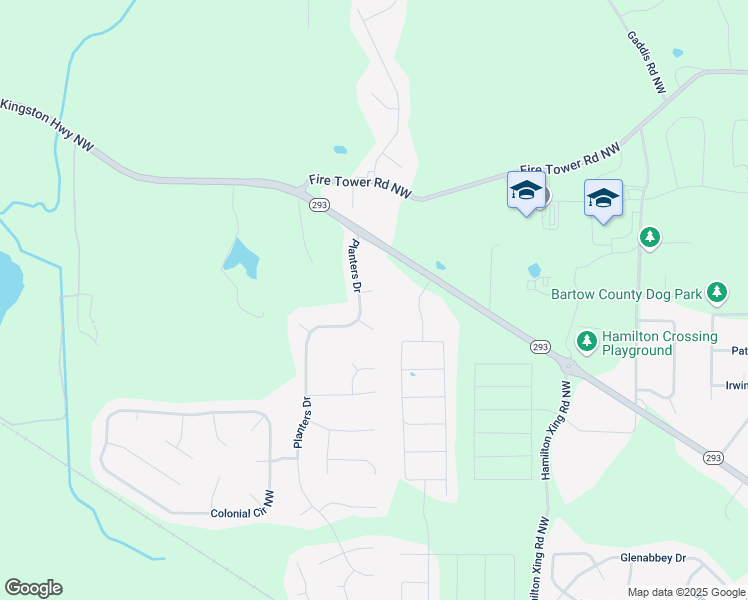 map of restaurants, bars, coffee shops, grocery stores, and more near 27 Planters Dr in Cartersville