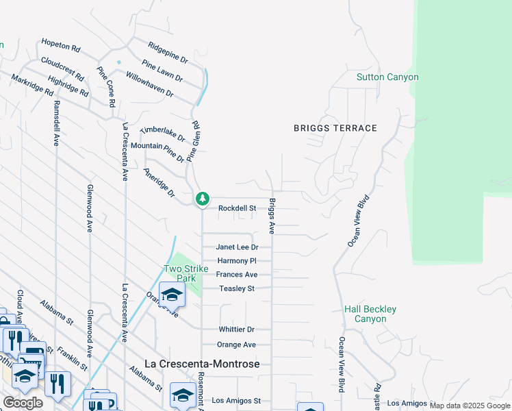 map of restaurants, bars, coffee shops, grocery stores, and more near 2423 Rockdell Street in La Crescenta-Montrose