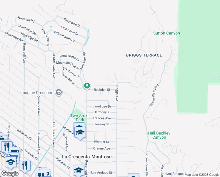 map of restaurants, bars, coffee shops, grocery stores, and more near 2423 Rockdell Street in La Crescenta-Montrose