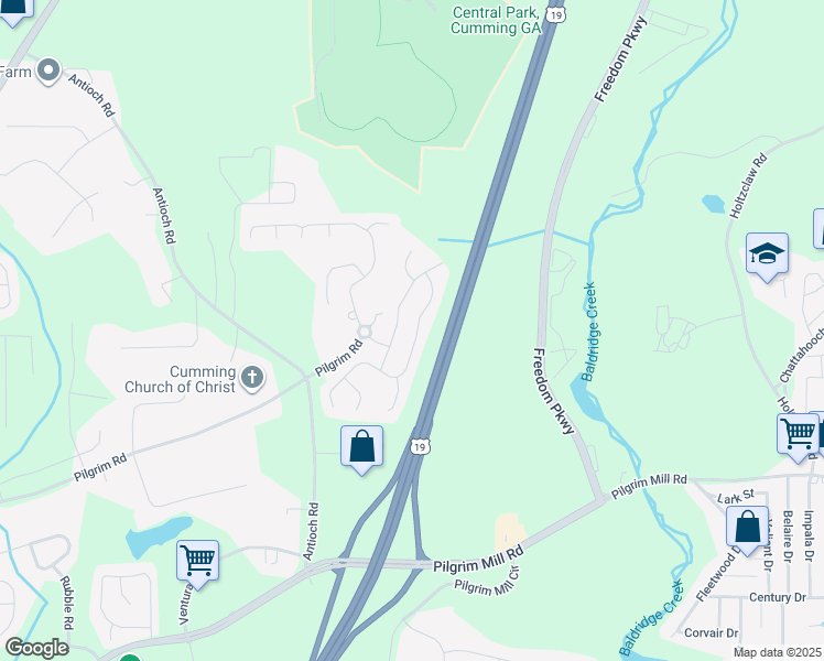 map of restaurants, bars, coffee shops, grocery stores, and more near 2865 Mayfair Drive in Cumming