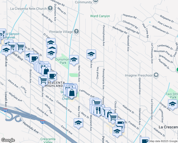 map of restaurants, bars, coffee shops, grocery stores, and more near 3311 Reta Street in Glendale