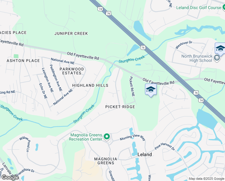 map of restaurants, bars, coffee shops, grocery stores, and more near 9214 Center Court Northeast in Leland