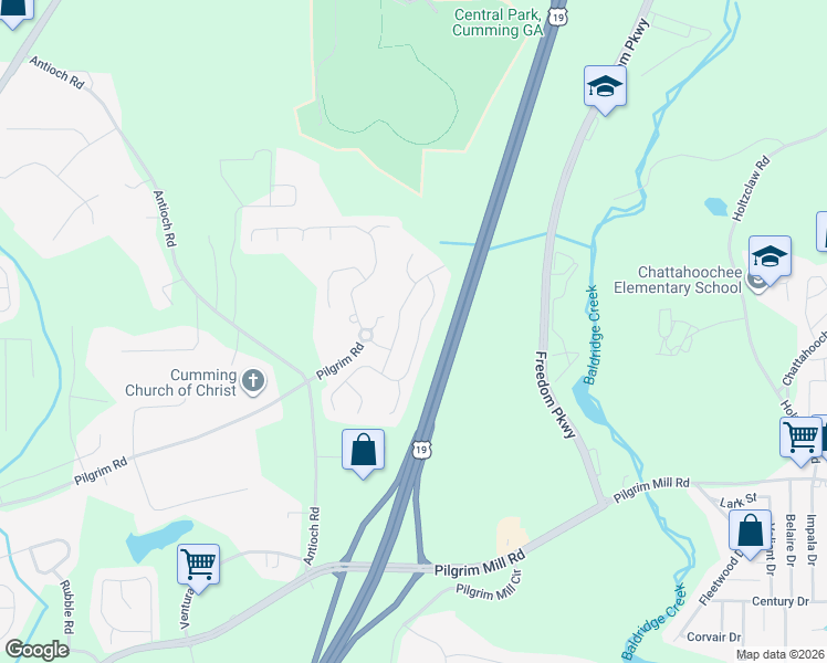 map of restaurants, bars, coffee shops, grocery stores, and more near 2935 Mayfair Drive in Cumming