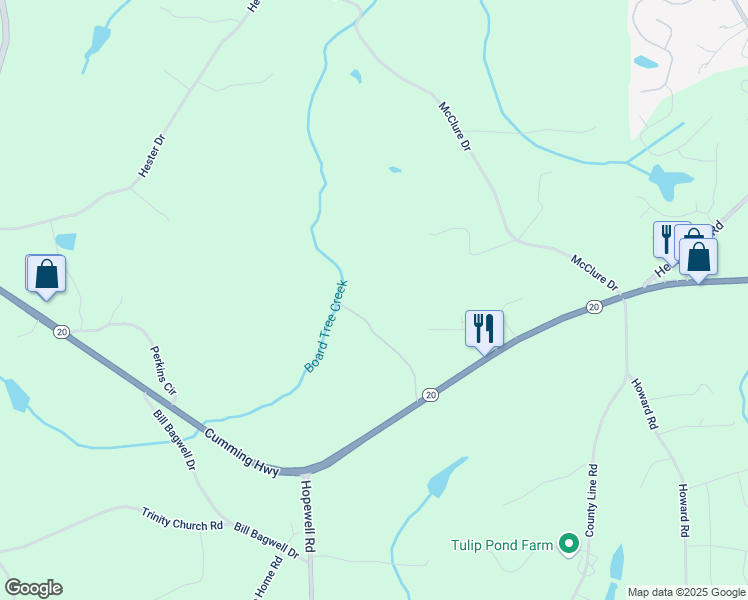 map of restaurants, bars, coffee shops, grocery stores, and more near 14067 Cumming Highway in Cumming