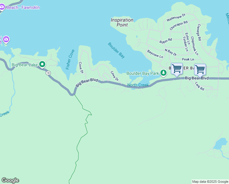 map of restaurants, bars, coffee shops, grocery stores, and more near Canyon Trail in Big Bear Lake