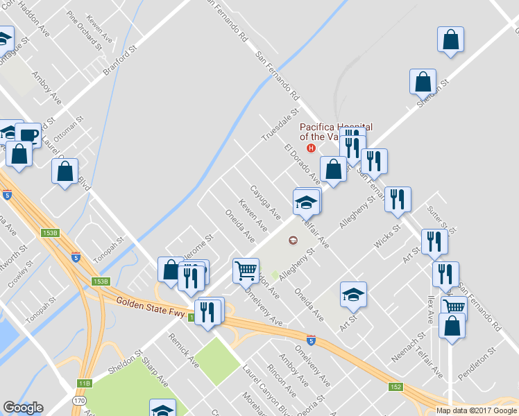 map of restaurants, bars, coffee shops, grocery stores, and more near 9243 Cayuga Avenue in Los Angeles