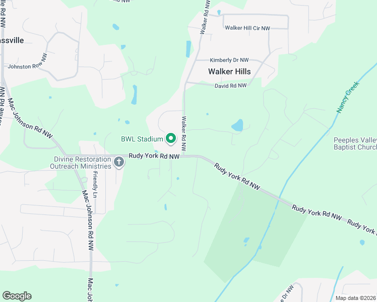 map of restaurants, bars, coffee shops, grocery stores, and more near 19 Walker Road Northwest in Cartersville