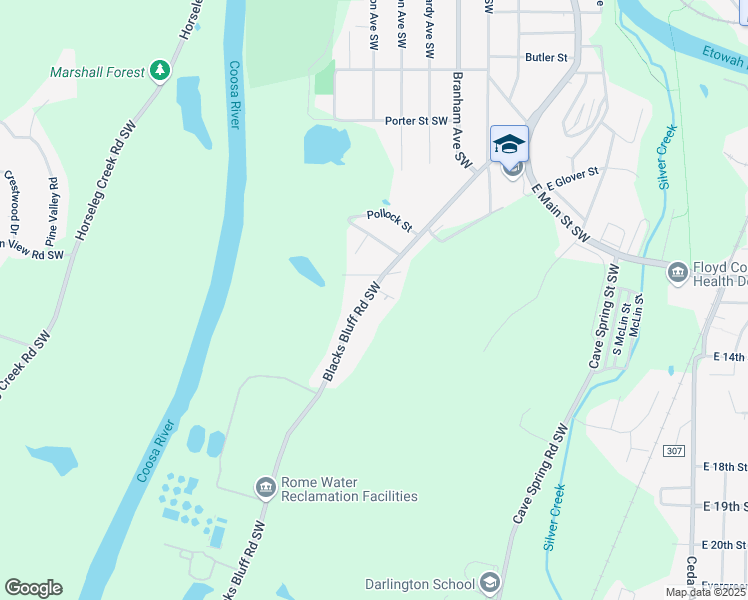 map of restaurants, bars, coffee shops, grocery stores, and more near 11 Blacks Bluff Road Southwest in Rome
