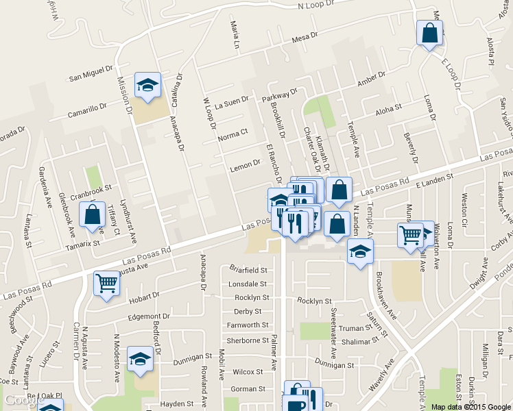 map of restaurants, bars, coffee shops, grocery stores, and more near 2228 Camilar Drive in Camarillo