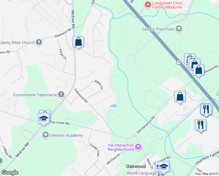 map of restaurants, bars, coffee shops, grocery stores, and more near 4079 Brock Drive in Oakwood