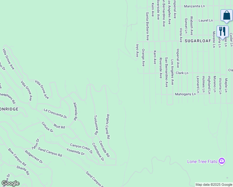 map of restaurants, bars, coffee shops, grocery stores, and more near 751 Needles Lane in Big Bear
