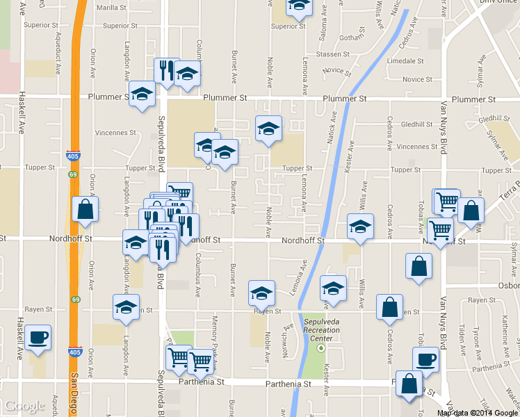 map of restaurants, bars, coffee shops, grocery stores, and more near 15059 Providence Lane in Los Angeles