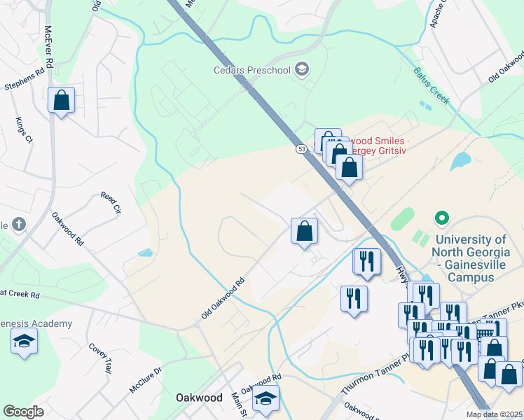 map of restaurants, bars, coffee shops, grocery stores, and more near 3736 Oakwood Hills Drive in Oakwood