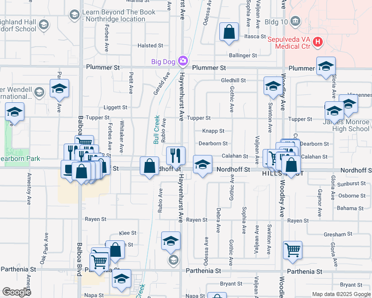 map of restaurants, bars, coffee shops, grocery stores, and more near 9148 Hayvenhurst Avenue in Los Angeles