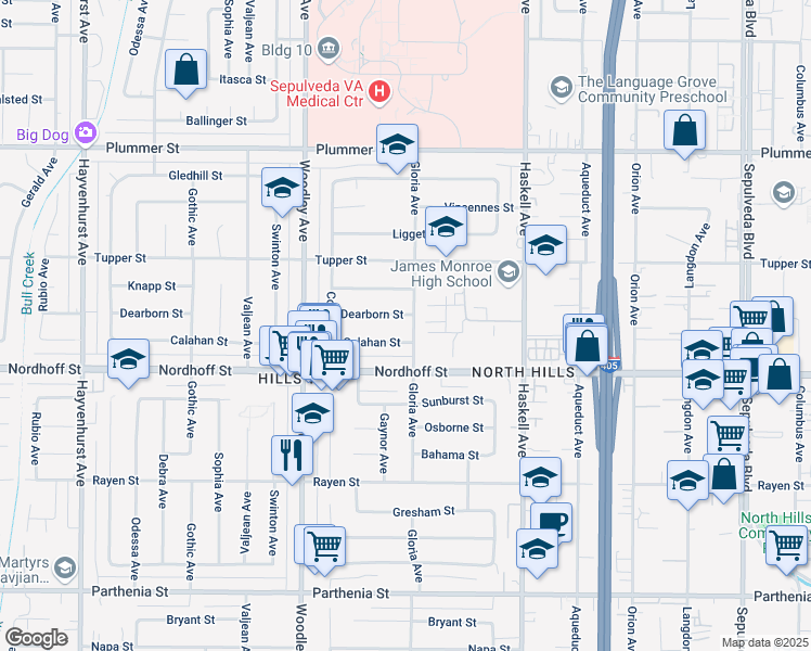 map of restaurants, bars, coffee shops, grocery stores, and more near in Los Angeles