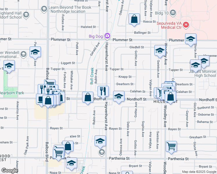 map of restaurants, bars, coffee shops, grocery stores, and more near 9148 Hayvenhurst Avenue in Los Angeles
