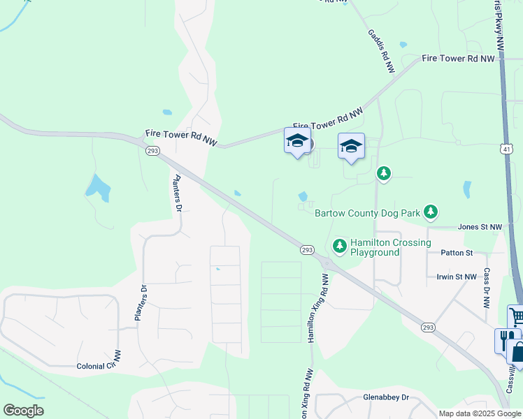 map of restaurants, bars, coffee shops, grocery stores, and more near 180 Kingston Highway 293 Northwest in Cartersville