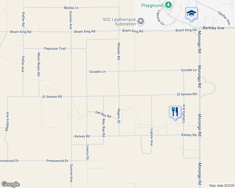 map of restaurants, bars, coffee shops, grocery stores, and more near 71522 Winters Road in Twentynine Palms