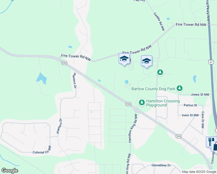 map of restaurants, bars, coffee shops, grocery stores, and more near 180 Kingston Highway 293 Northwest in Cartersville