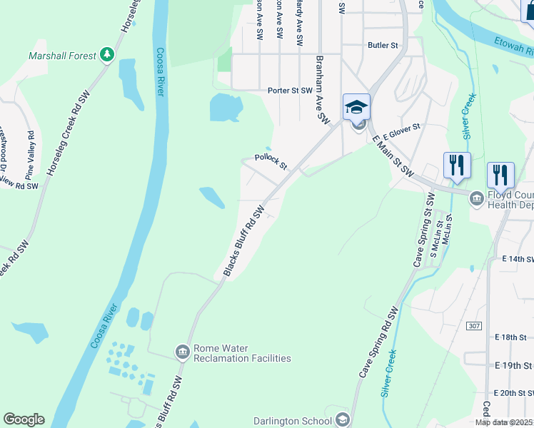 map of restaurants, bars, coffee shops, grocery stores, and more near 0 Crawford Street in Rome